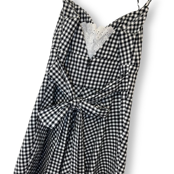 OC by Oleg Cassini Retro Gingham Eyelet Sundress with Bow and Spaghetti Straps - Picture 2 of 7